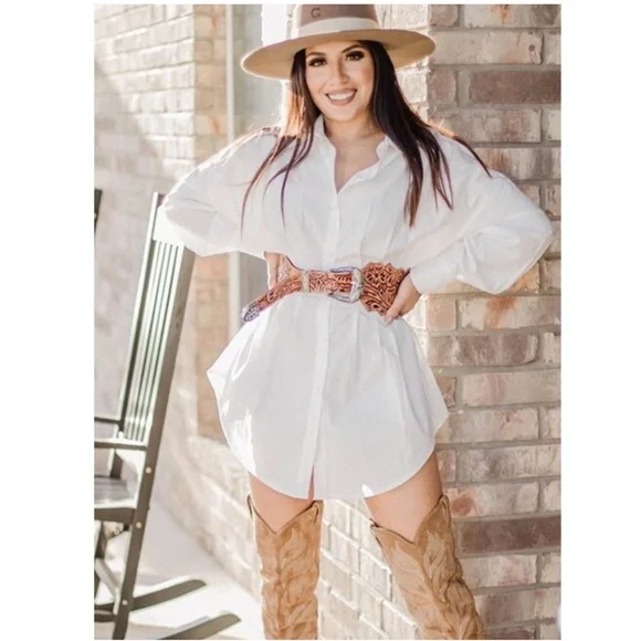 White Waist Fitted Drop Shoulder Buttoned Shirt - Picture 15 of 17